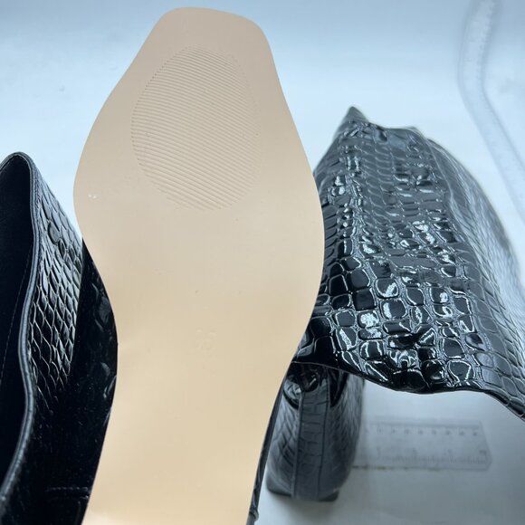 miss left Women Closed Square Toe Knee High Boot Wide Calf Low Chunky Heels - Picture 6 of 8